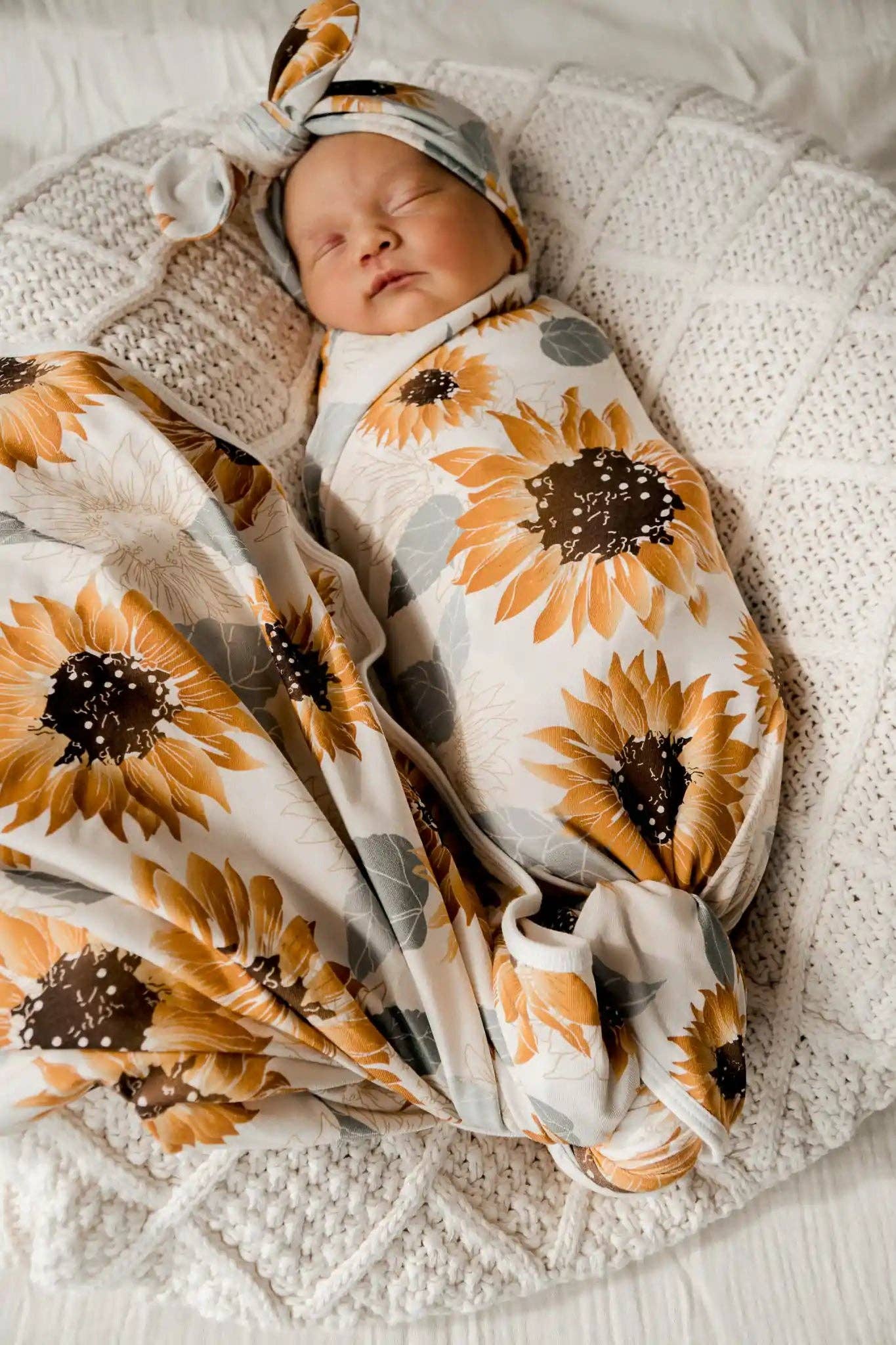 Snuggly Jacks - Sunflowers Jersey Swaddle Stretch Wrap & Top Knot Set