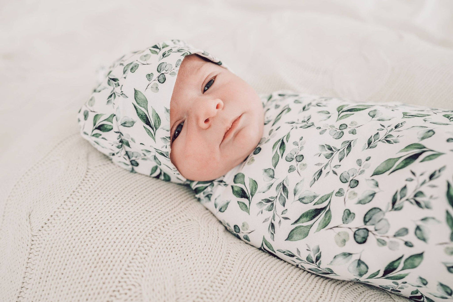 Snuggly Jacks - Golden Leaves Jersey Swaddle Stretch Swaddle Wrap & Beanie Set